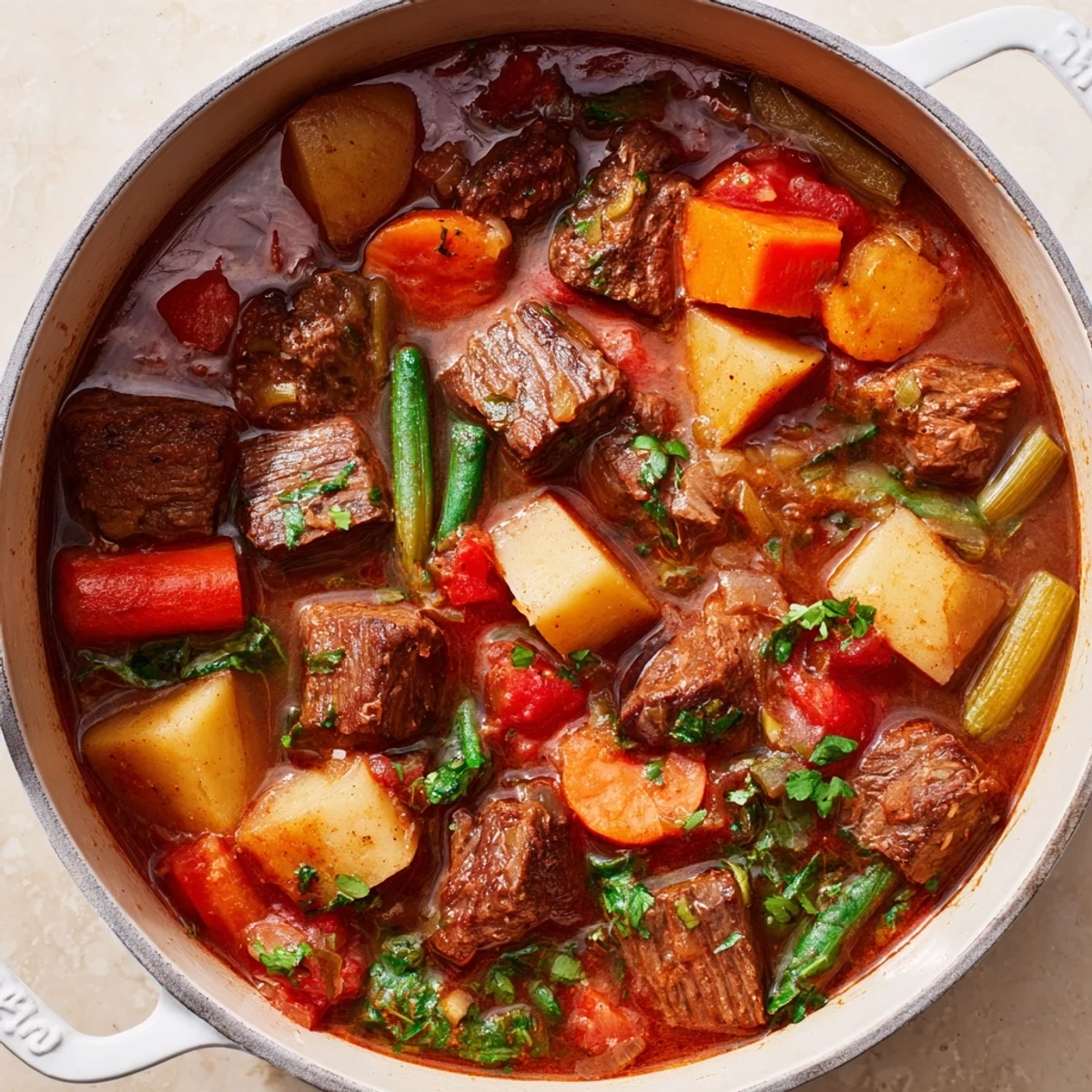 Steaming bowl of One-Pot Hearty Beef and Barley Soup with fresh parsley garnish, ready to eat.