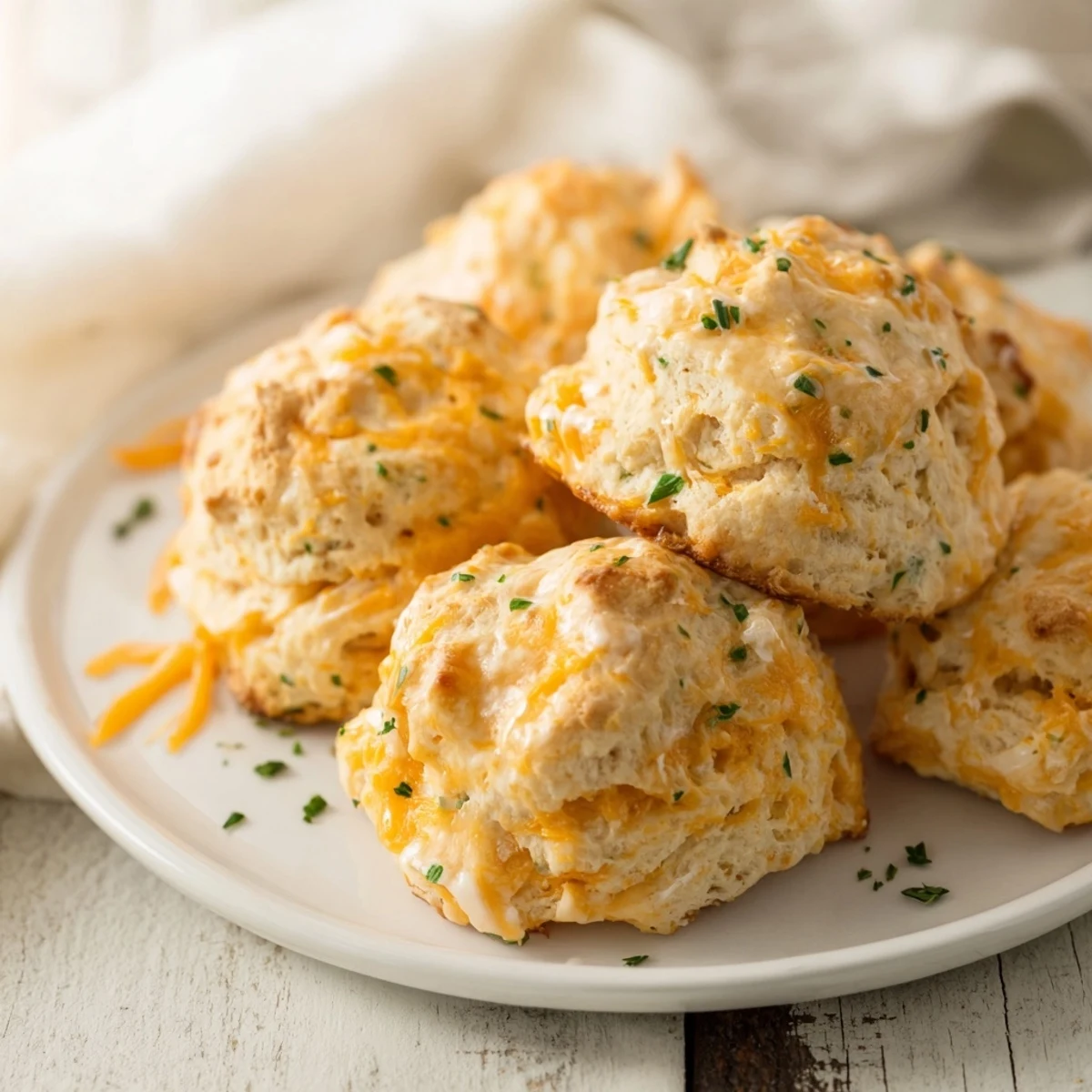 Freshly baked Golden Cheddar and Chive Scones, savory and cheesy, pictured ready to serve at brunch.