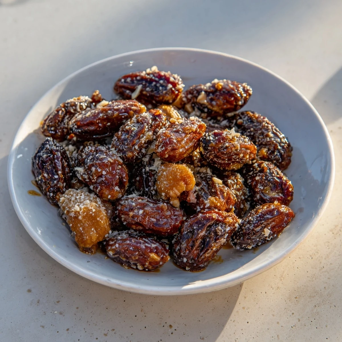 Oven-roasted Simple Garlic-Honey Pecans, featuring crispy, warm pecans lightly sprinkled with seasonings.