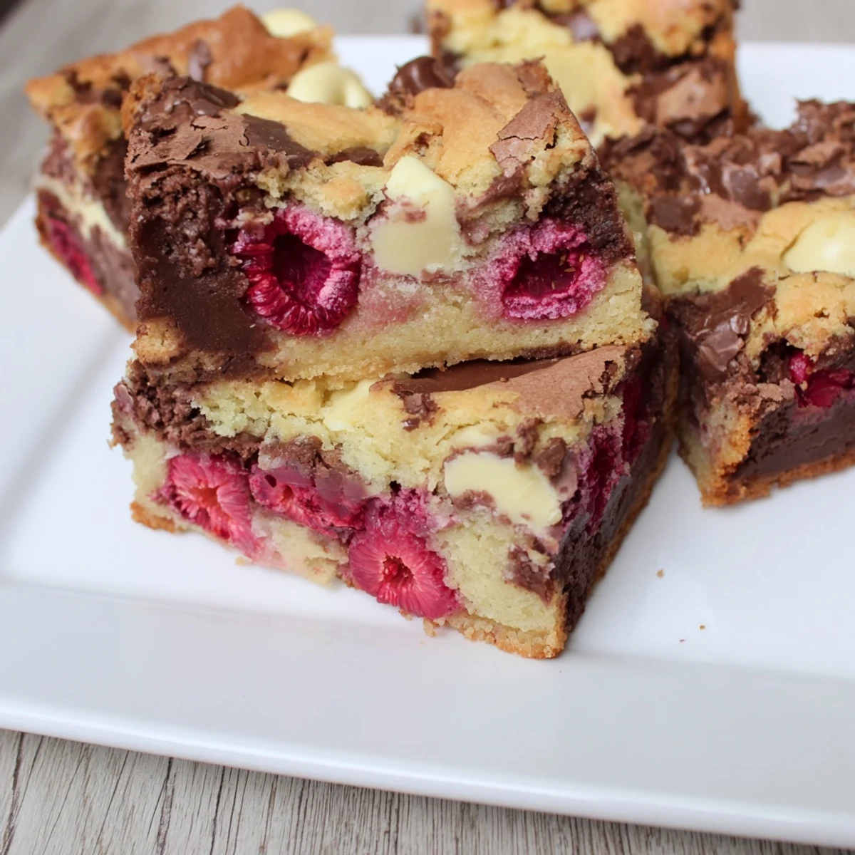 Freshly baked White Chocolate and Raspberry Blondies offer a beautiful combination of textures and flavors after the bake.