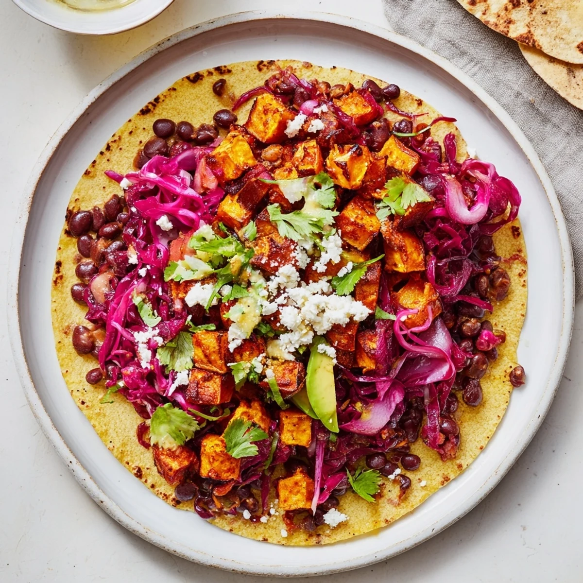 Flavorful Quick Sweet Potato and Black Bean Tacos, drizzled with lime; a vegetarian fiesta on your plate.