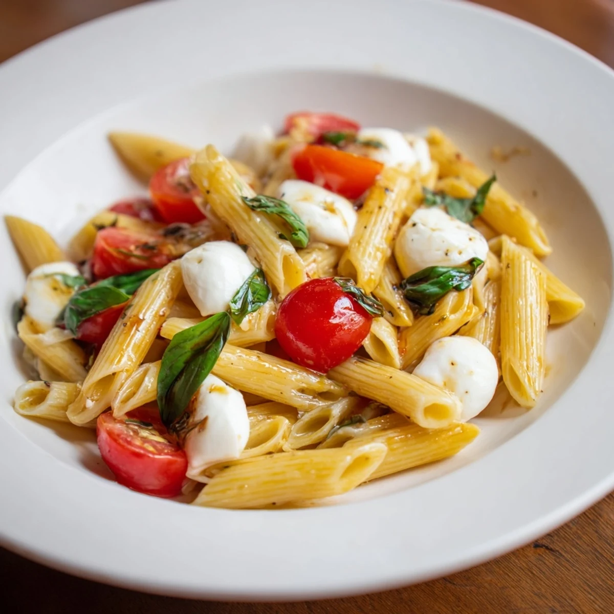 Vibrant Caprese Pasta Salad, perfect for a summer lunch, ready with perfectly cooked pasta.