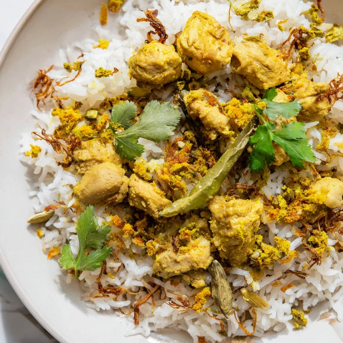 Warm spices and fluffy rice combine in this image of delicious Easy Chicken Biryani, ready to serve with lemon.