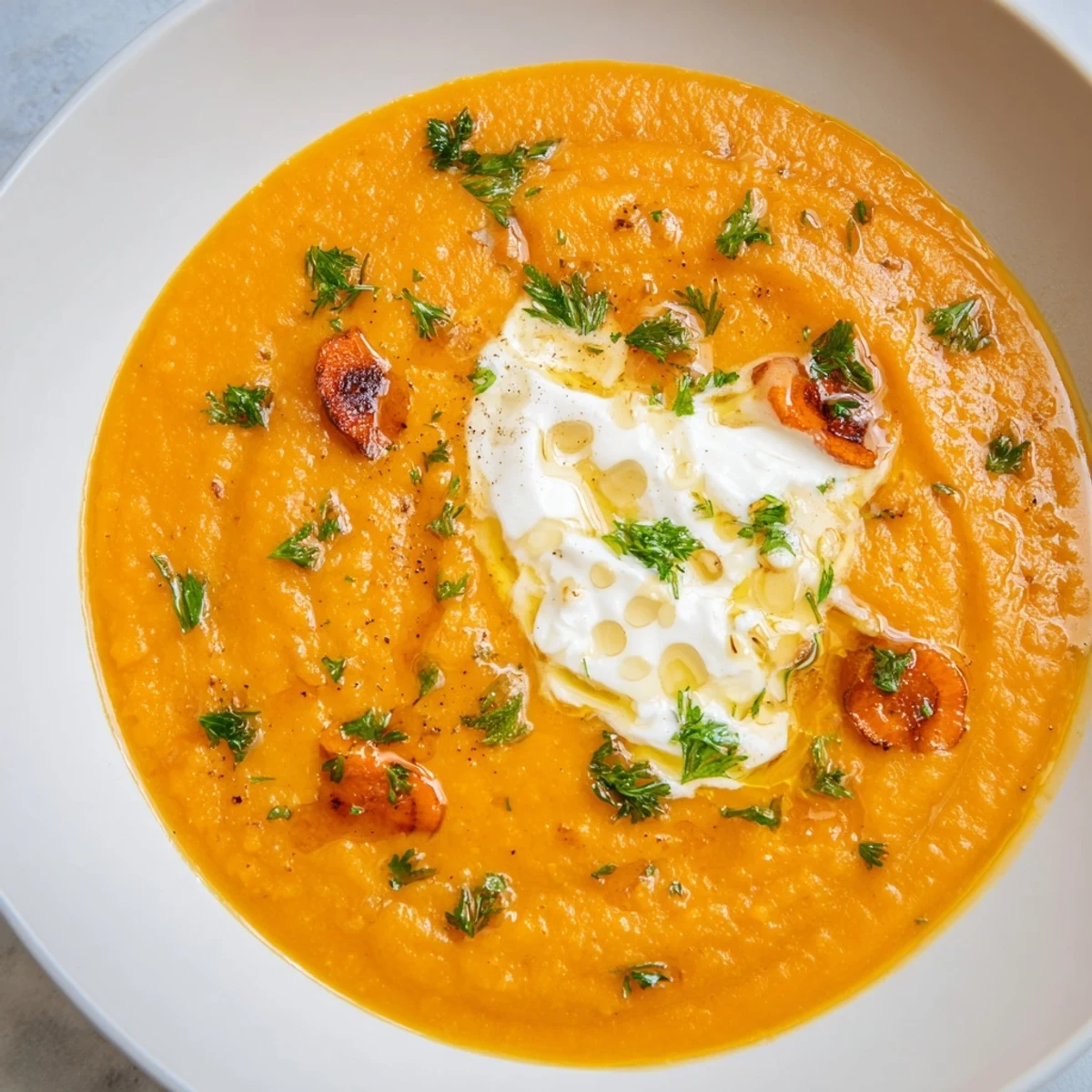 Homemade Sweet Maple Carrot Soup, a comforting vegetarian meal with a touch of sweetness.