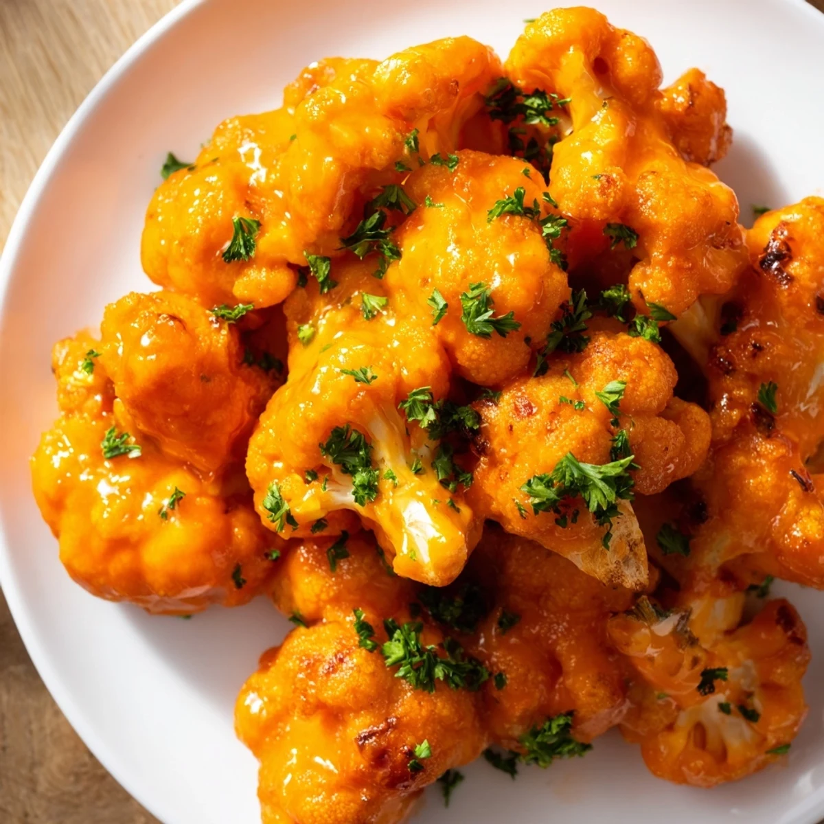 Spicy and savory, these Buffalo Cauliflower Bites are coated in vibrant buffalo sauce, steaming hot.