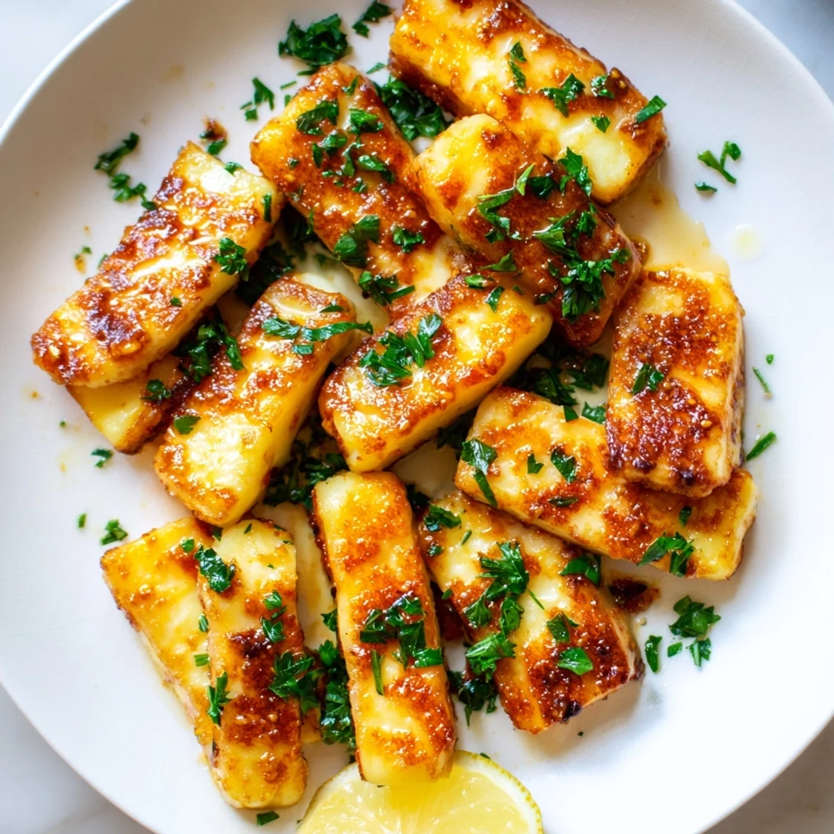 Golden, sizzling Hot Honey Halloumi, drizzled with sweet and spicy glaze.