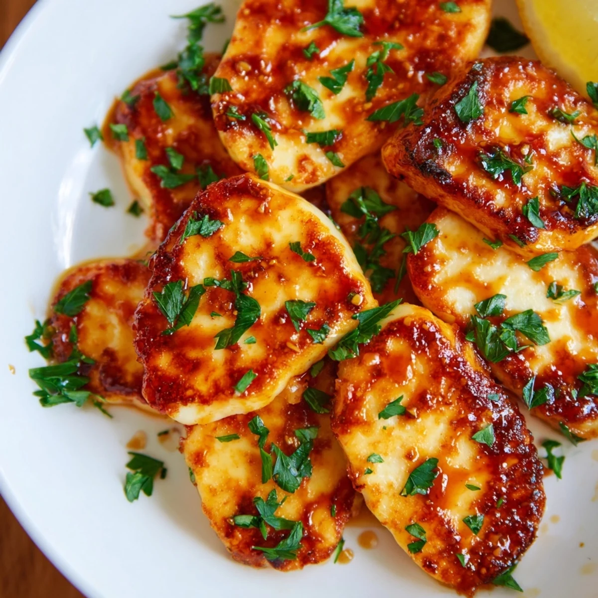 Crispy pan-fried Hot Honey Halloumi offers a delicious balance of textures.