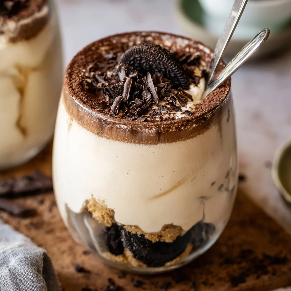 Steaming Tiramisu Latte topped with cocoa powder, a decadent and creamy Italian coffee beverage.