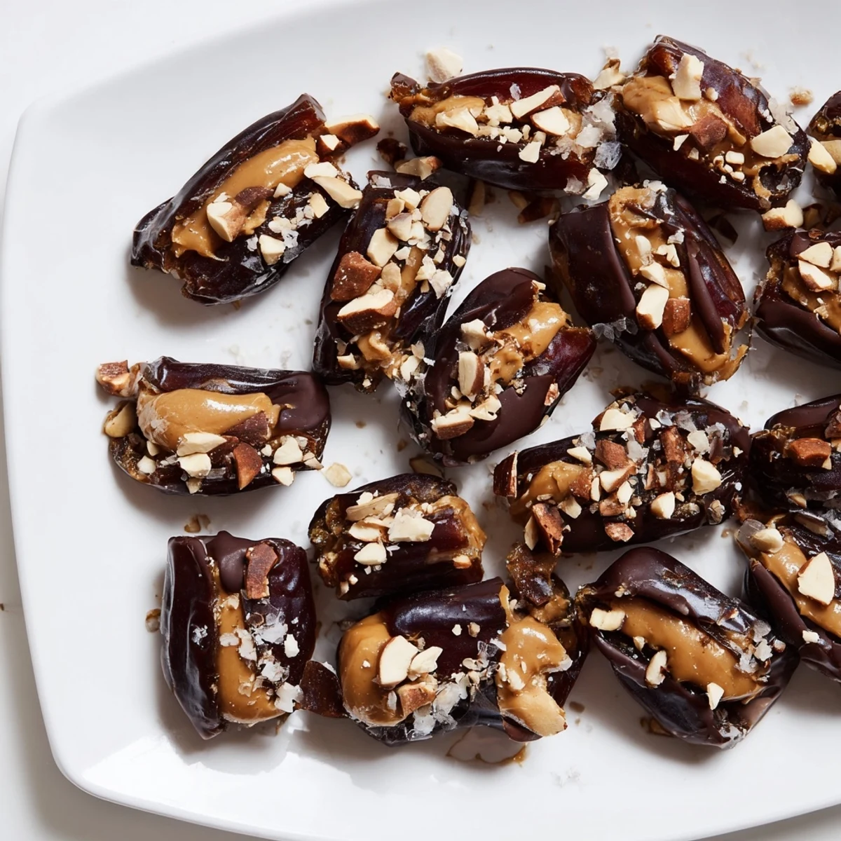 Cool, frozen Date Bark Snickers-Style, a no-bake dessert, showing a perfect slice with chopped nuts.