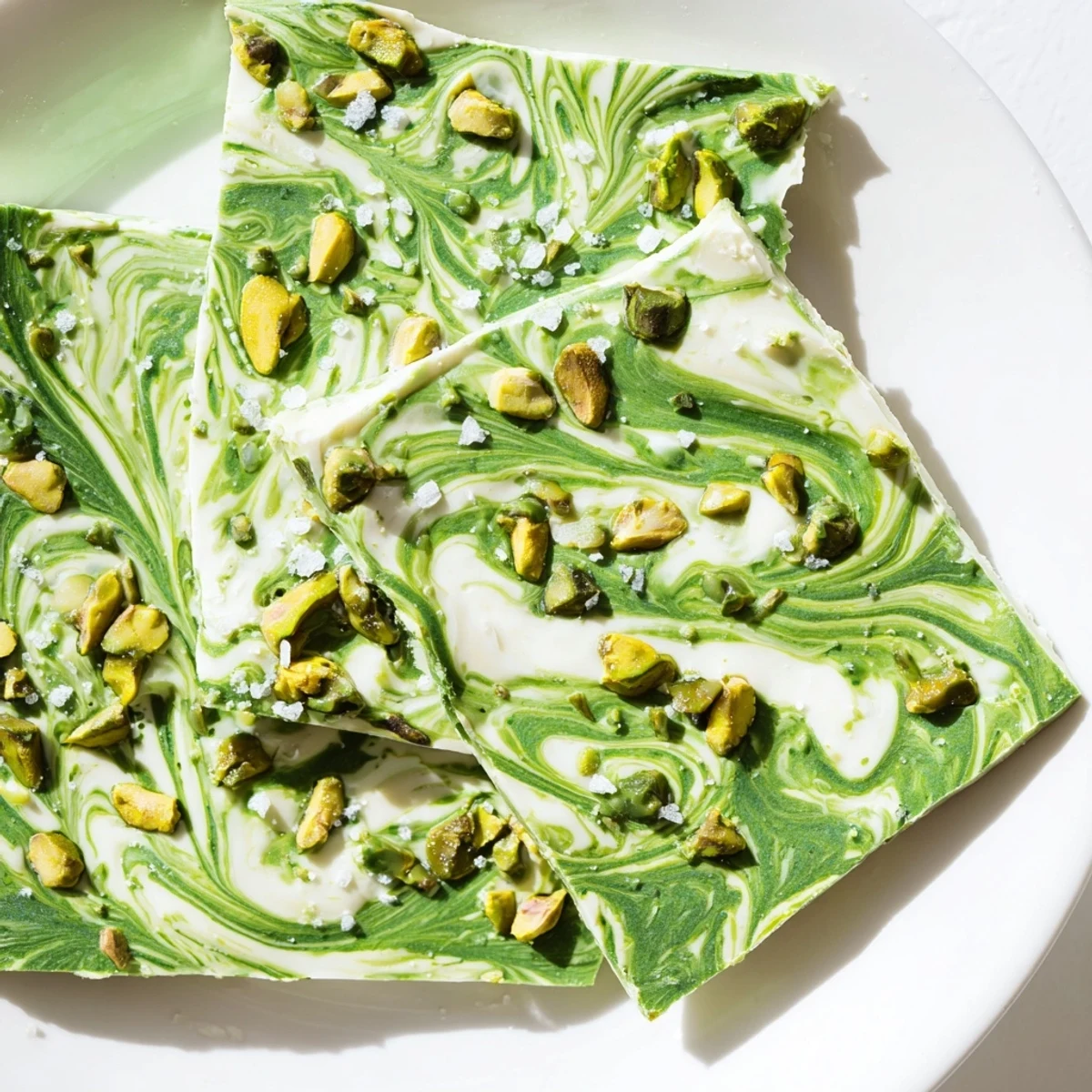 Close-up of vibrant Pistachio Matcha White Chocolate, showcasing the layers of white chocolate and green tea.