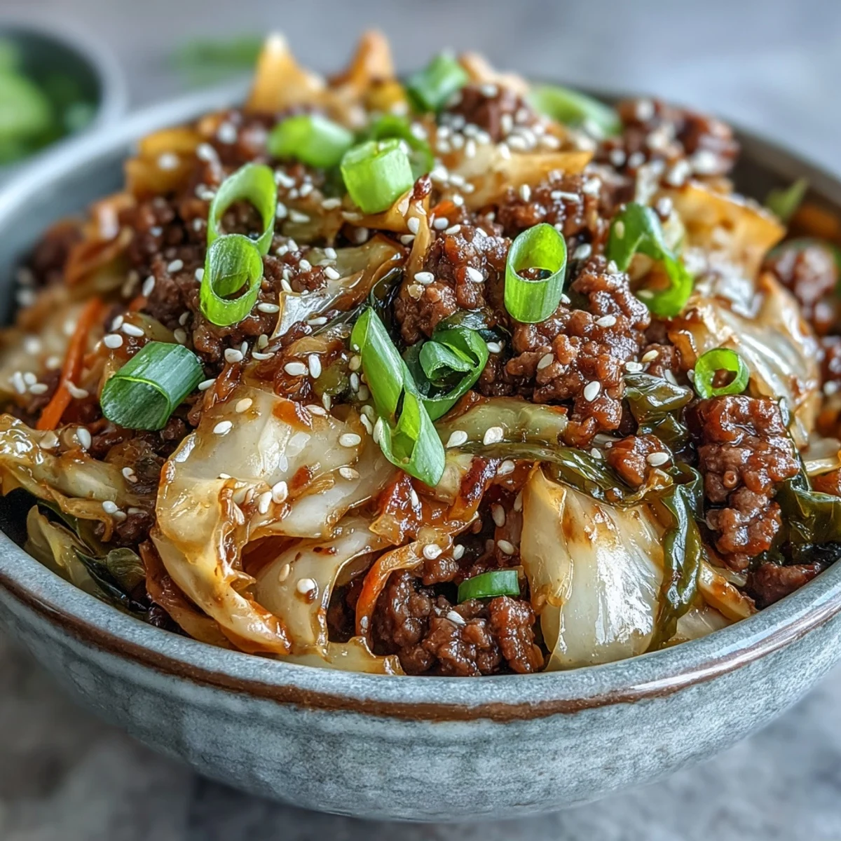 Chinese Ground Beef and Cabbage Stir-Fry sizzles in a wok with tender beef, crisp cabbage, and a savory browned sauce.