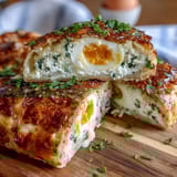 Easter Savory Pie with Hard-Boiled Eggs and Ham: golden, flaky pastry filled with creamy ricotta, spinach, and ham, with whole eggs baked inside for a stunning slice.