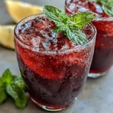 Vibrant Sparkling Hibiscus Mint Lemonade Mocktail ready to serve in glasses.