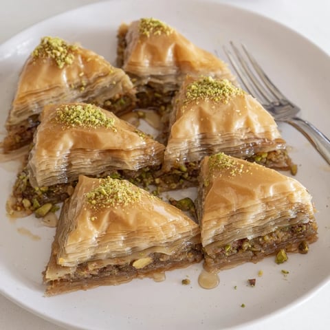 Golden, flaky Turkish Hazelnut & Pistachio Baklava, freshly baked, glistening with honey syrup.