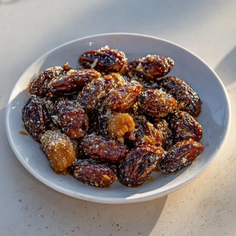 Oven-roasted Simple Garlic-Honey Pecans, featuring crispy, warm pecans lightly sprinkled with seasonings.