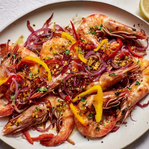 Sheet Pan Shrimp Fajitas: sizzling shrimp and colorful peppers sizzling after being roasted to perfection.