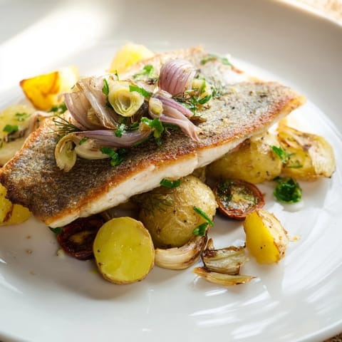 Flaky, delicious one-tray baked trout garnished with fresh herbs, ready for serving tonight.