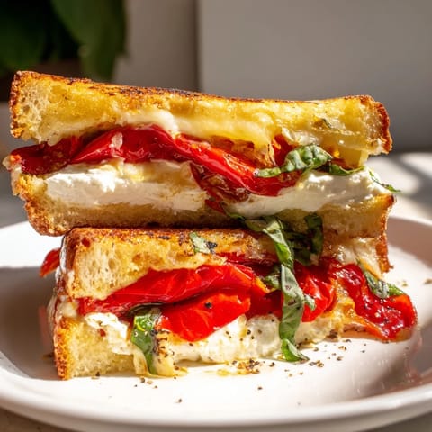 Crisp, buttery bread surrounds the flavorful roasted red peppers in this delicious Grilled Cheese sandwich.