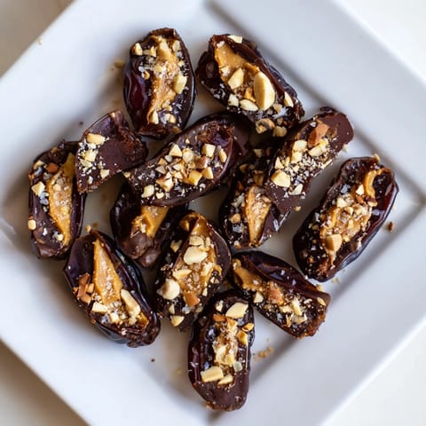 Sweet, chewy Date Bark Snickers-Style is ready to eat, featuring a peanut butter filling and a chocolate topping.