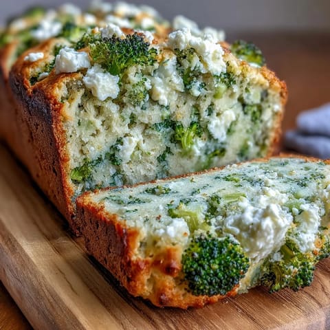 Slices of Broccoli and Feta Loaf show tender green florets and creamy cheese crumbles, ideal for pairing with soup.