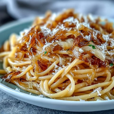 Golden caramelized cabbage and al dente spaghetti tossed with garlic in a skillet for Cabbage Pasta with Garlic and Parmesan.