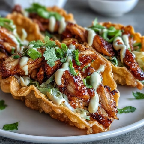 Golden wonton shells cradle smoky spiced chicken and fresh slaw in these vibrant Crispy Chicken Wonton Tacos.