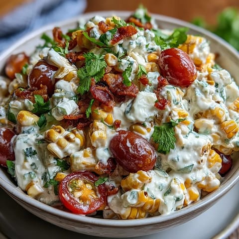 Creamy Corn Salad with Jalapeño bursts with sweet corn, crisp veggies, and a tangy jalapeño kick in a cool summer side dish.