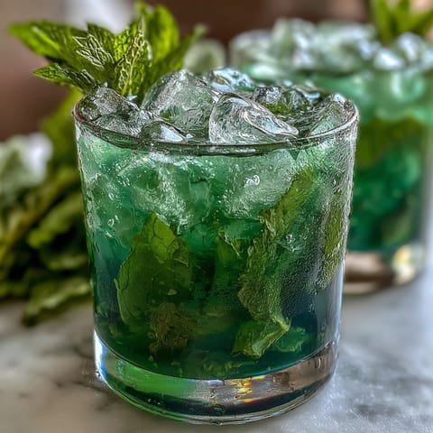Refreshing non-alcoholic Mint Julep Mocktail featuring crushed ice, sparkling water, and fresh mint leaves, served in classic julep cups for a Southern vibe.