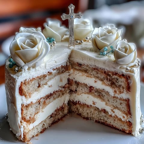 First Communion Cake White Roses