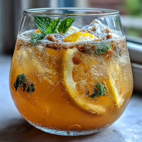 Vibrant Ginger Prebiotic Lemonade with fresh lemon and mint, perfect for healthy sipping.