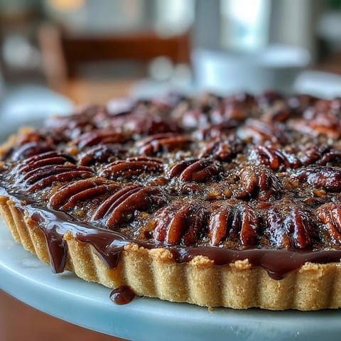 Decadent Kentucky Derby Chocolate Bourbon Pecan Tart, perfectly baked with gooey filling.