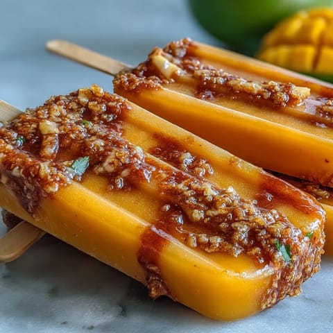 Close-up of Fricy Mango Chamoy Popsicles with Tajin, ready to thaw.