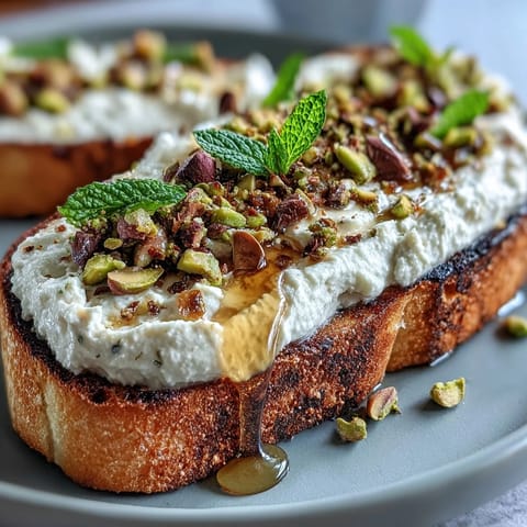 Artisanal bread layered with creamy ricotta, drizzled honey, and crunchy nuts.