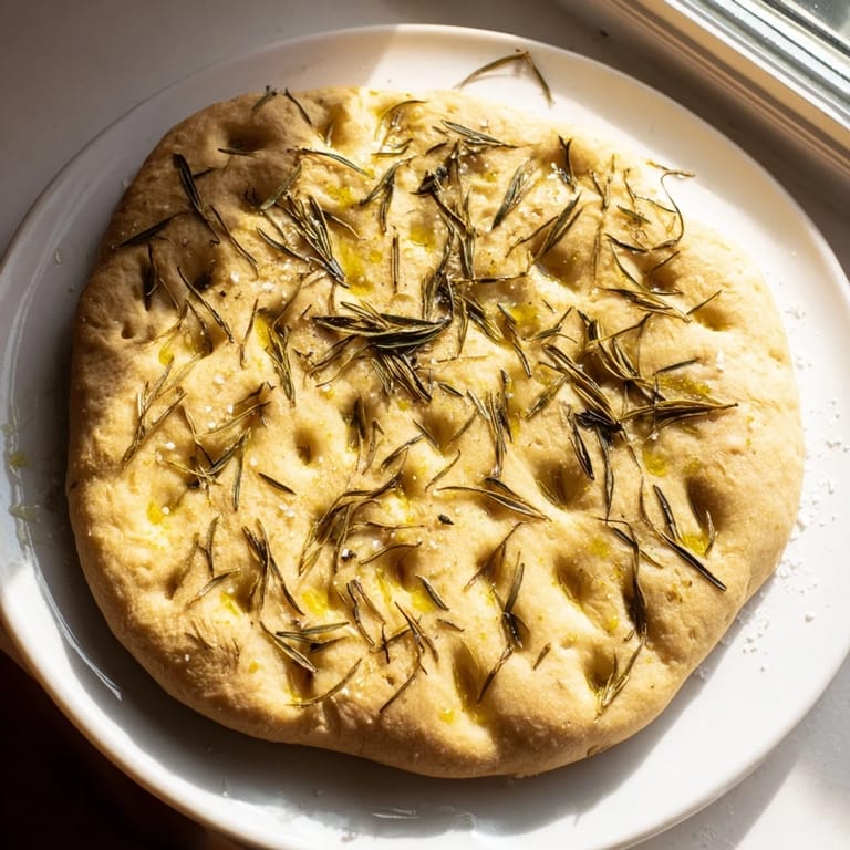 Freshly baked Simple Homemade Focaccia, fragrant with rosemary, perfect for dipping in olive oil.