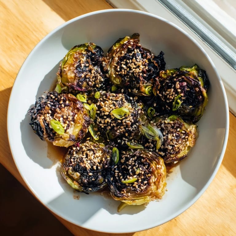 Tender, flavorful Crispy Honey-Soy Glazed Brussels Sprouts, ideal side, with a sweet, sticky honey glaze.