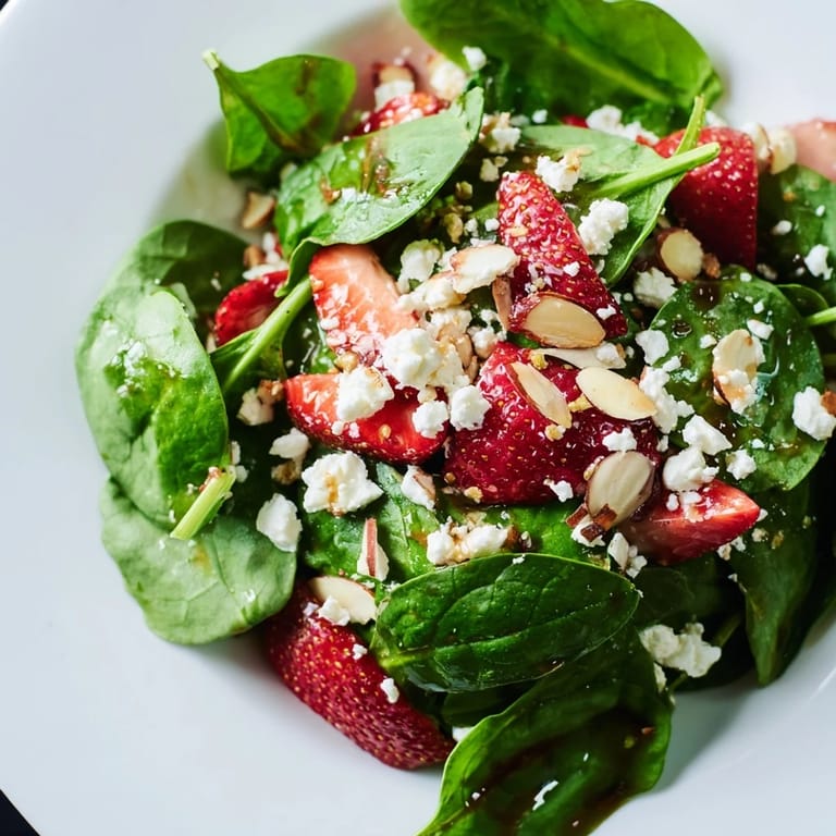 A light, healthy Strawberry Spinach Salad with colorful strawberries and creamy feta; perfect for summer.