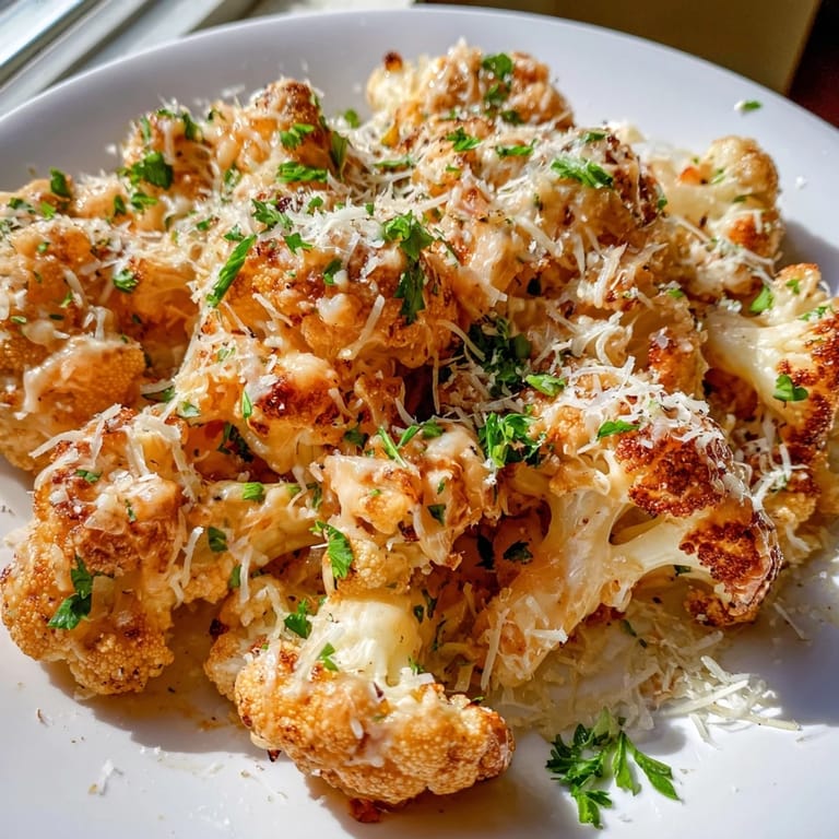 Golden baked Cheesy Cauliflower Mac served hot, a gluten-free and keto-friendly mac and cheese alternative.