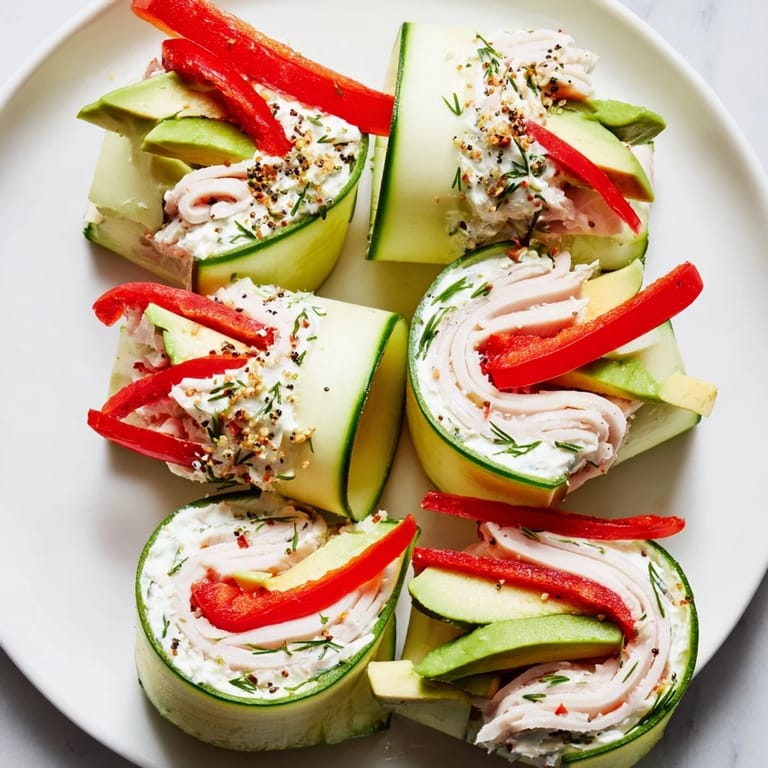 Enjoy these vibrant Cucumber Roll-Ups: perfectly rolled with savory deli, cream cheese, and fresh herbs.