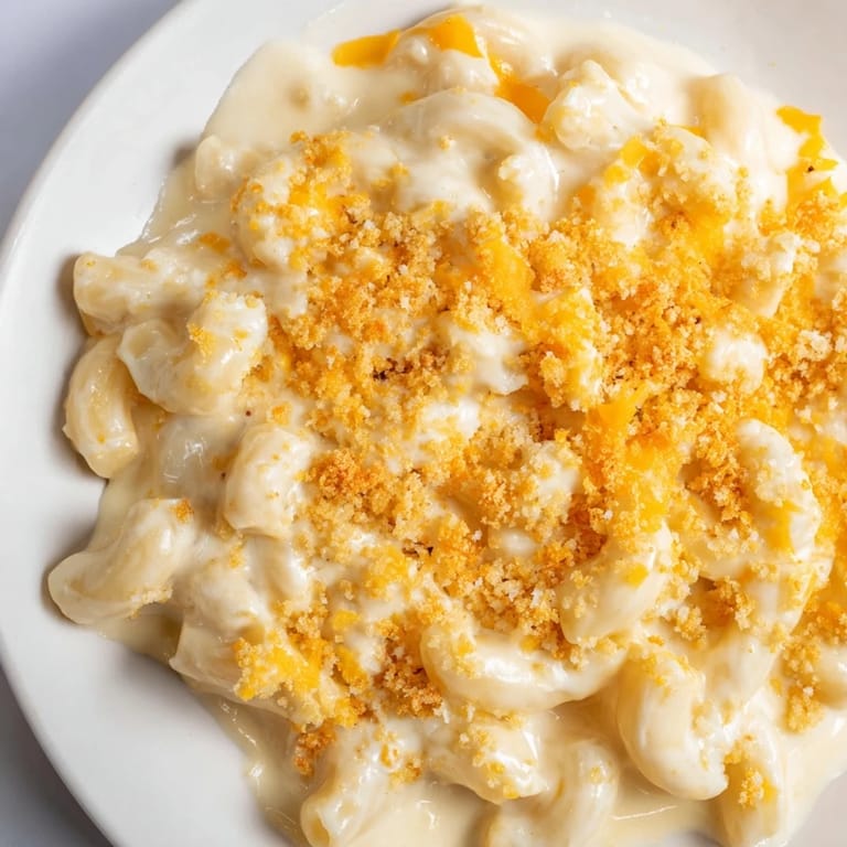 A steaming bowl of creamy mac and cheese, perfectly cooked with a rich, cheesy sauce.