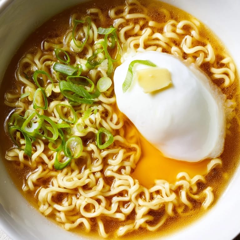 Enjoy a comforting bowl of buttery, flavorful upgraded instant ramen sprinkled with fresh scallions.