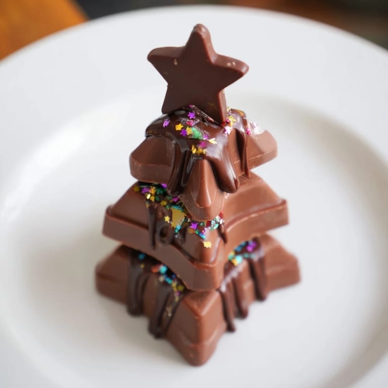 These playful Chocolate Kinder Christmas Trees are topped with stars, a perfect holiday dessert.