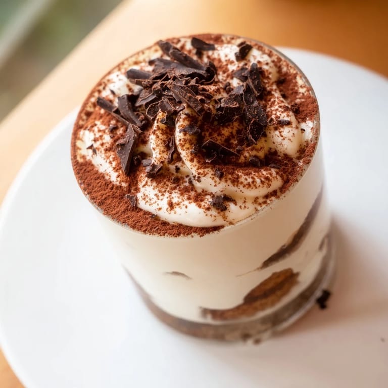 Elegant presentation: Deconstructed Tiramisu Shots feature espresso-soaked biscuits, mascarpone, and chocolate shavings.
