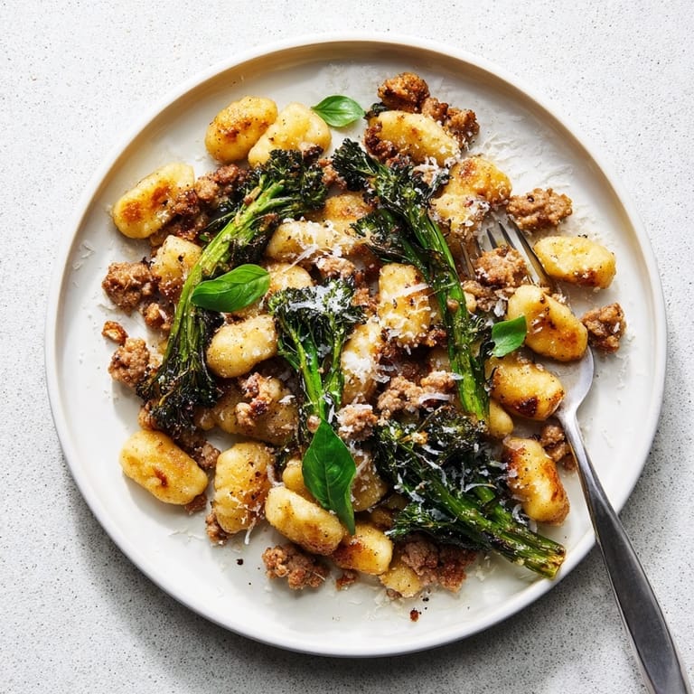 Sizzling Sheet Pan Gnocchi Bake straight from the oven, garnished with Parmesan and herbs, ready for a family dinner.