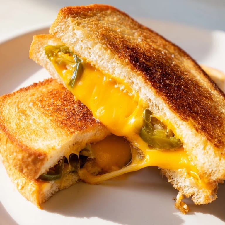 Melted sharp cheddar and pickled jalapeños ooze out of crispy sourdough bread in this classic Cheddar Jalapeño Grilled Cheese.