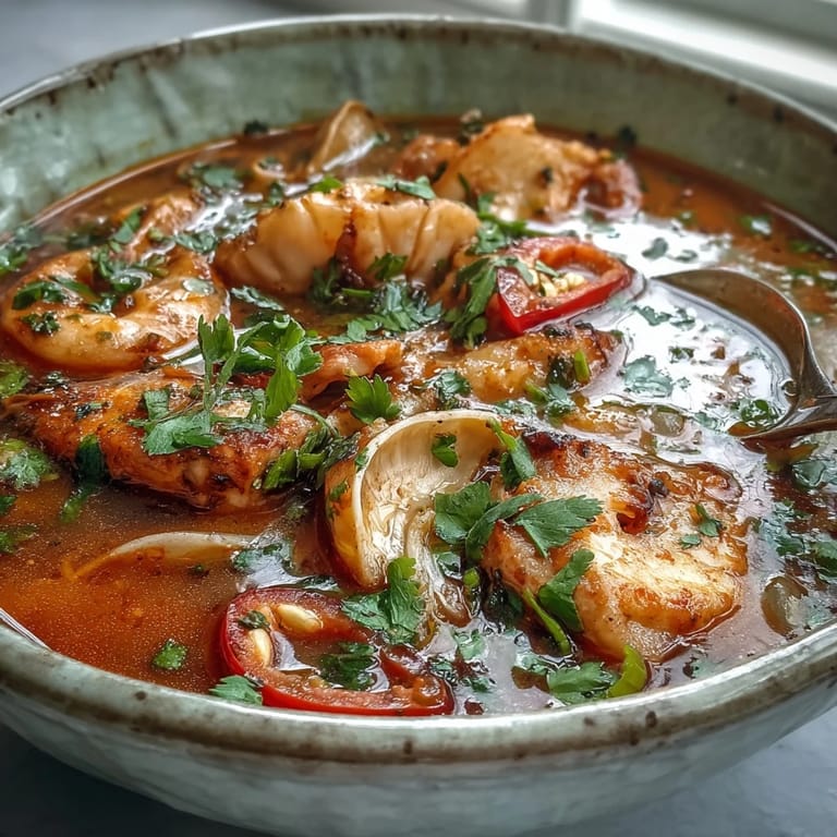 Homemade Tom Yum Gai served in a white bowl with a bright, spicy-sour broth and fresh garnishes.