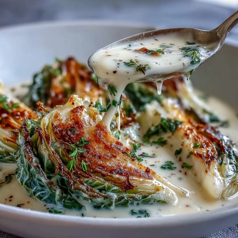 Golden cabbage wedges for Herby Cabbage in Parmesan Broth simmered in a creamy, savory broth.