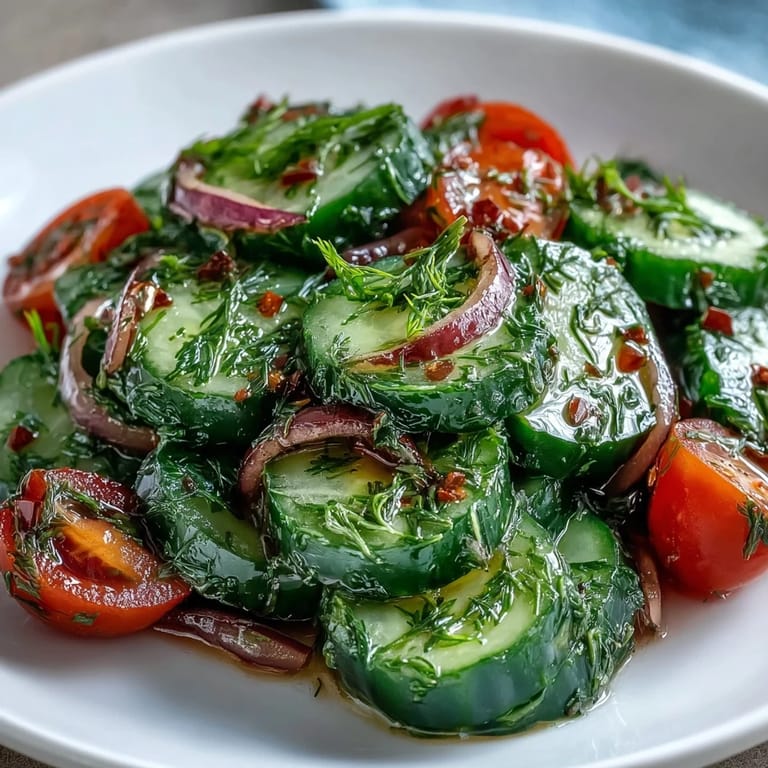 Chilled, crisp Refreshing Crunchy Cucumber Salad with julienned carrot and sesame seeds, served in a white bowl for an easy light lunch.