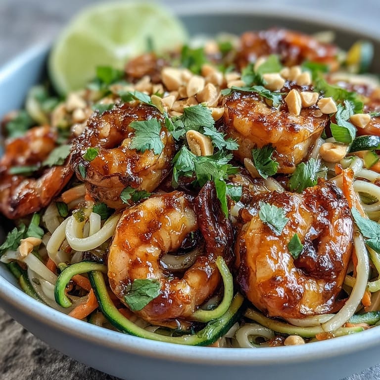 Appetizing Asian Noodle Bowl topped with crunchy peanuts and lime wedges for a fresh finish.