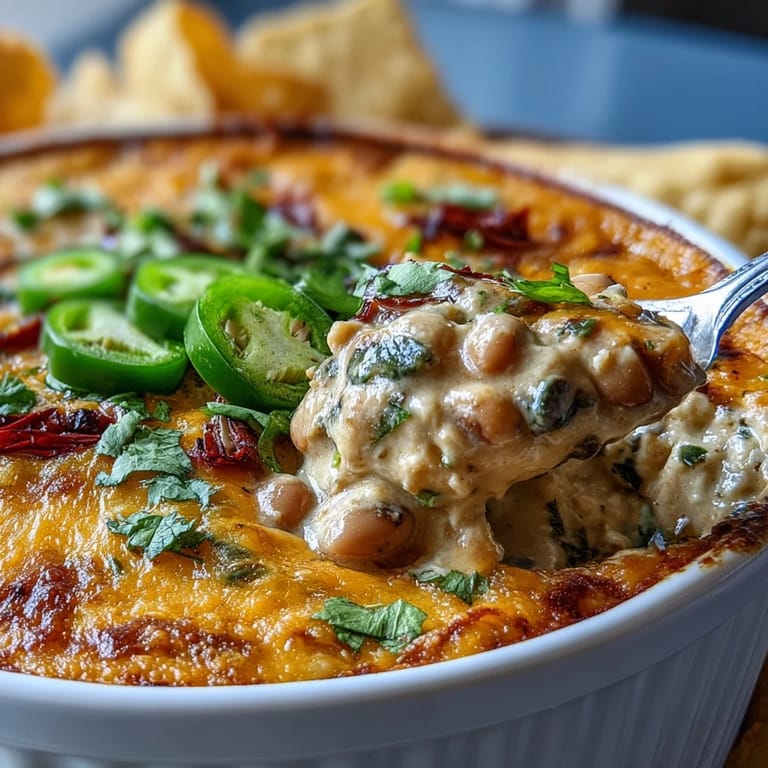 Spicy Hot Black-Eyed Pea Dip with Jalapeño and Cumin garnished with fresh cilantro, paired with pita chips and vegetable sticks for dipping.