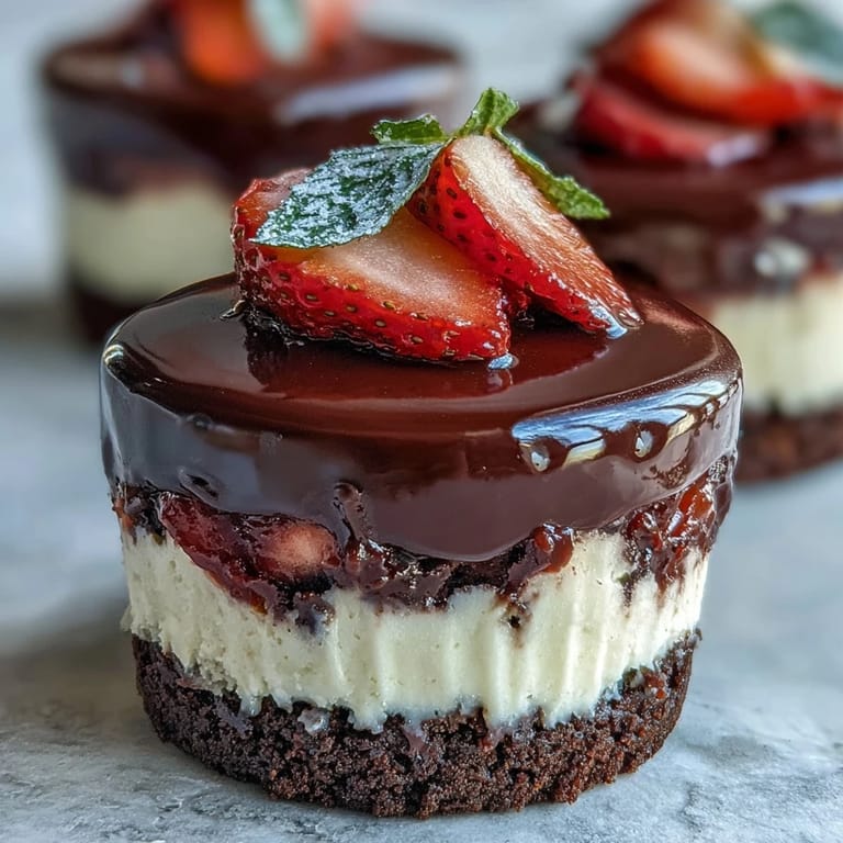 Luscious no-bake dessert cups with chocolate graham crust, smooth cheesecake filling, and juicy strawberries layered for a Dubai-inspired treat.